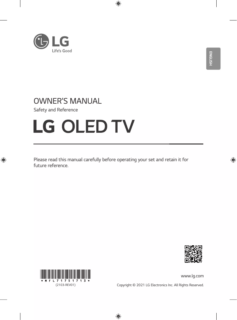 First page image of the manual for OLED65C1PVB
