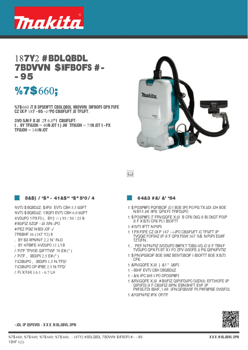 Page 1 of the manual Technical Sheet Makita DVC660Z