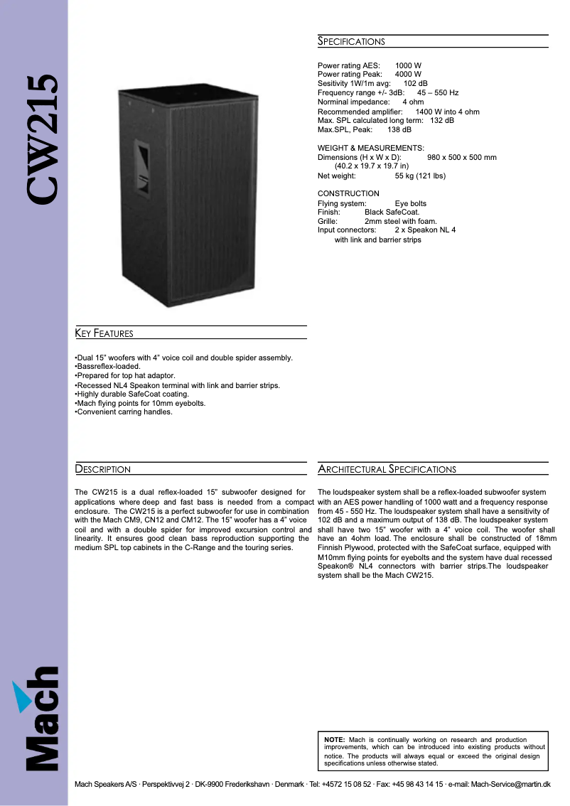First page image of the manual for Mach CW215