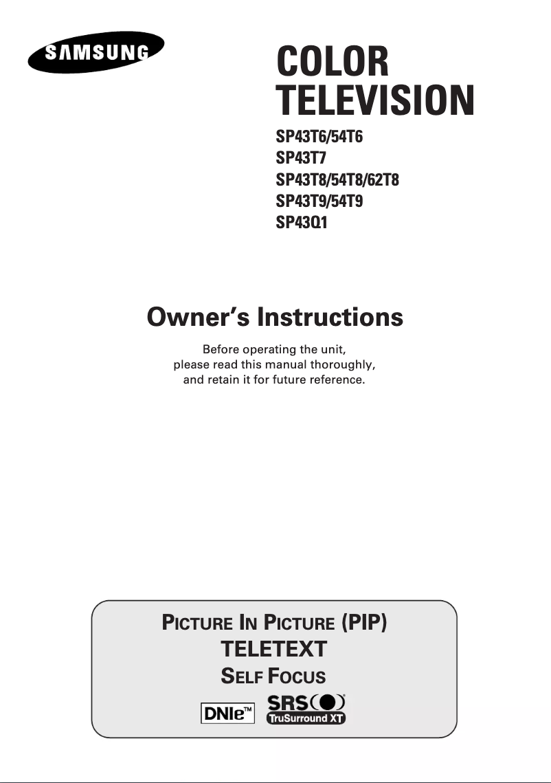 First page image of the manual for SP62T8