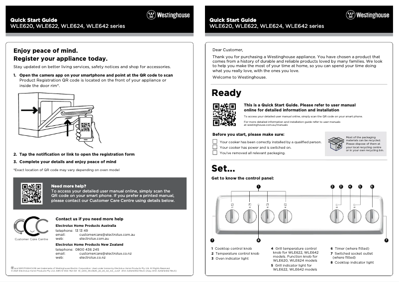 Page 1 of the manual Quick Start Guide Westinghouse WLE620WC