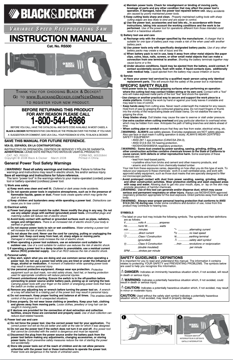 Page 1 of the manual User Manual Black & Decker RS500