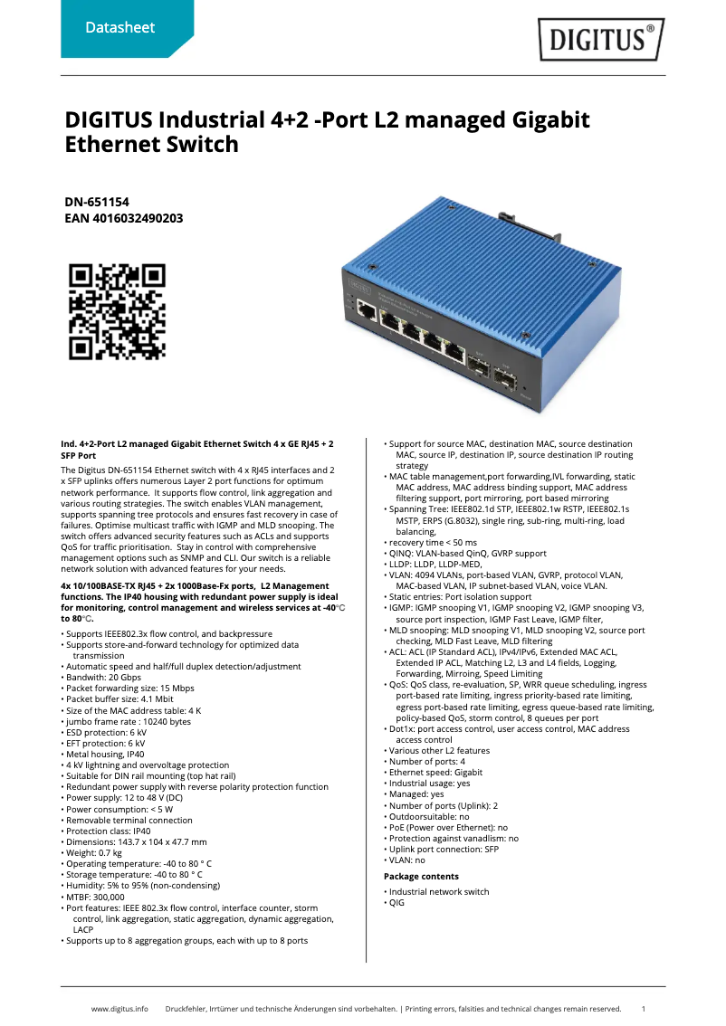 First page image of the manual for DN-651154