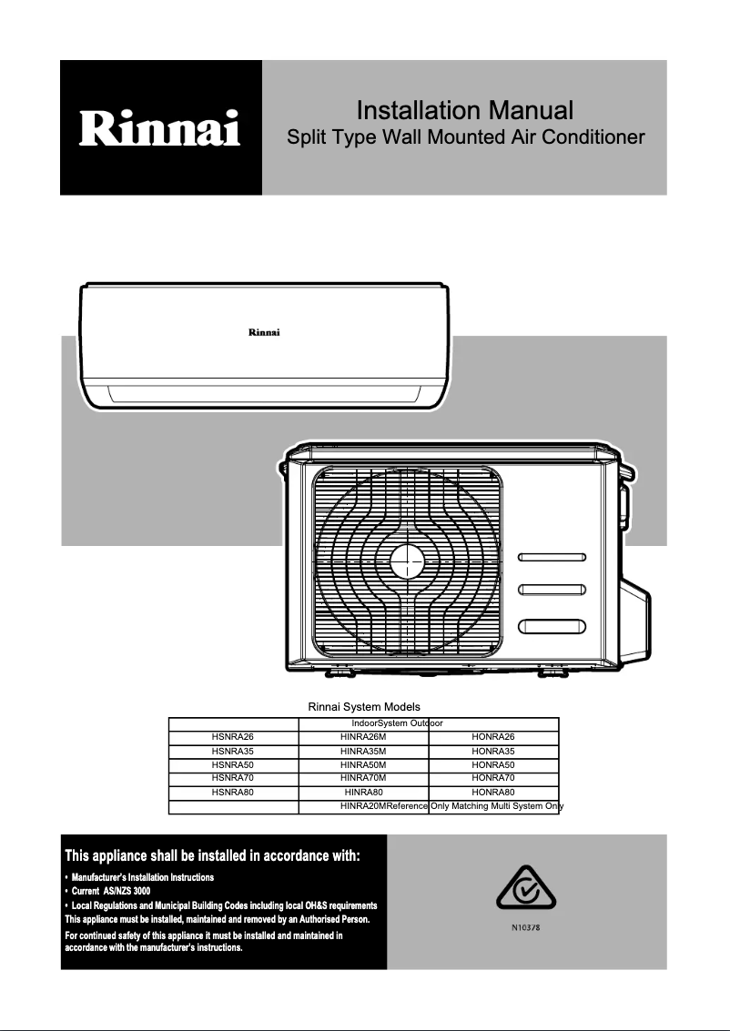 Page 1 of the manual User Manual Rinnai HSNRQ35B