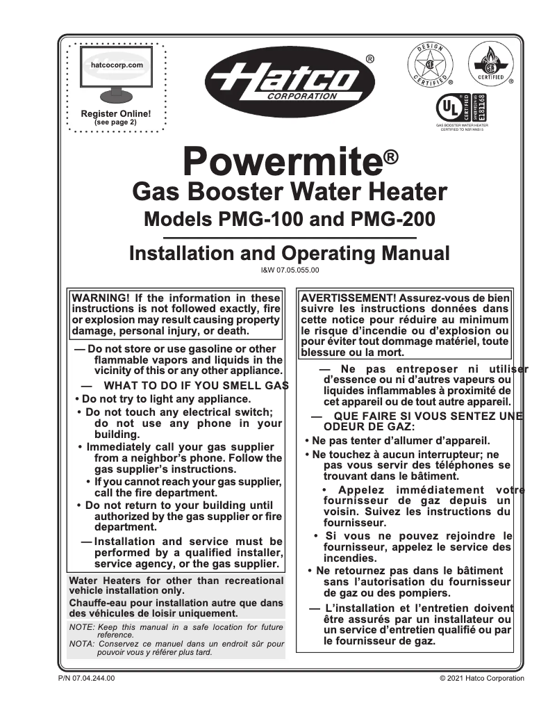 First page image of the manual for Powermite PMG-100