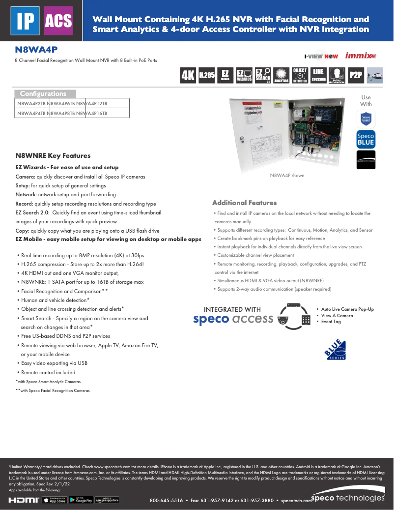 Page 1 of the manual Technical Sheet Speco Technologies N8WA4P