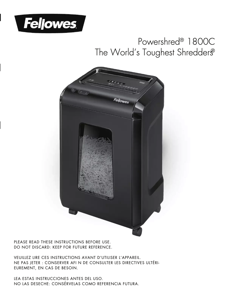 First page image of the manual for Powershred 1800C