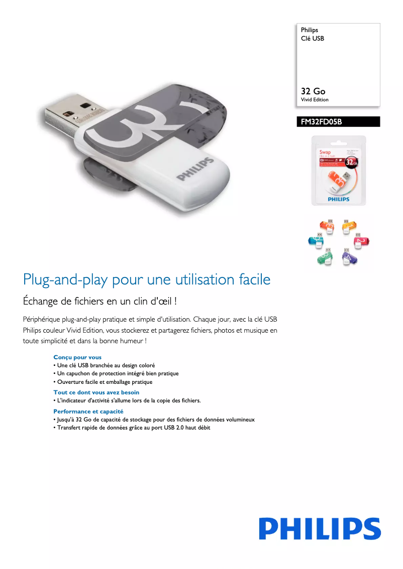 Page 1 de la notice Fiche technique Philips FM32FD05B