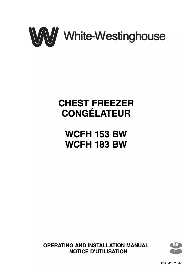 First page image of the manual for WCFH 183 BW