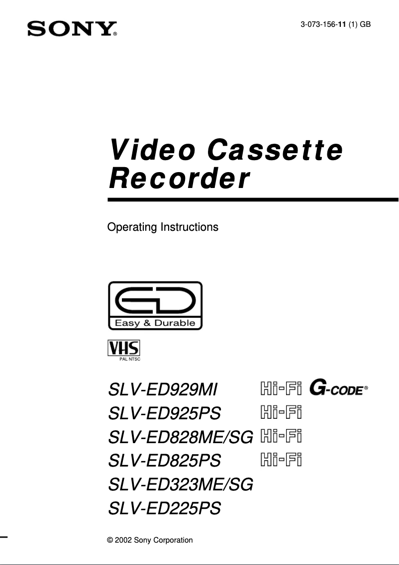 Page 1 of the manual User Manual Sony SLV-ED929MI