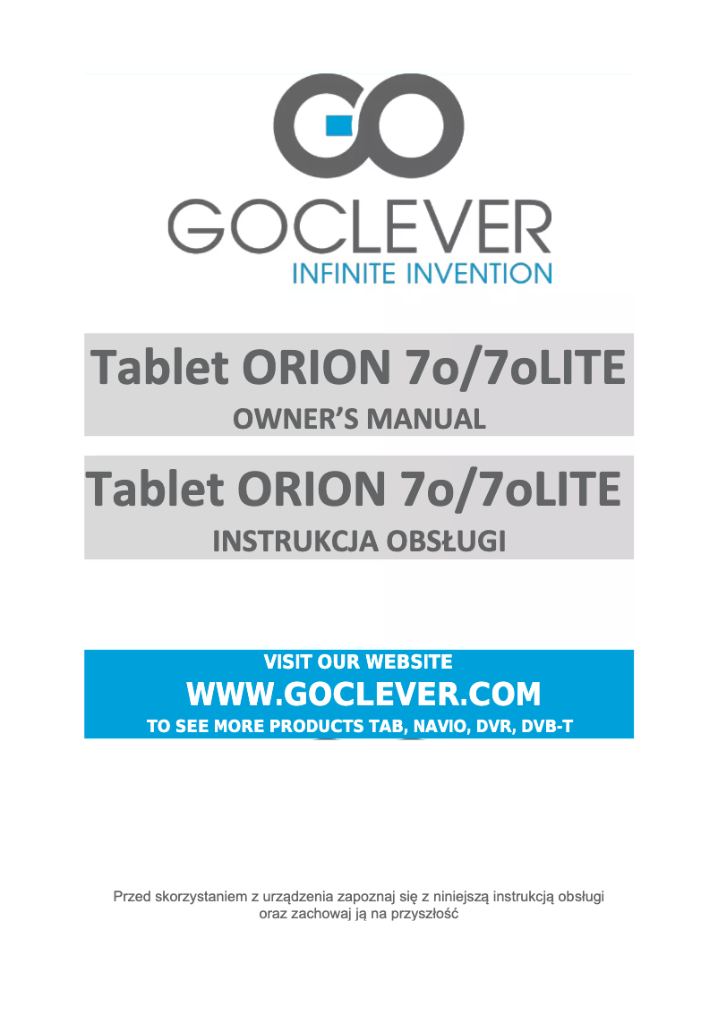 Page 1 of the manual User Manual GoClever ORION 70