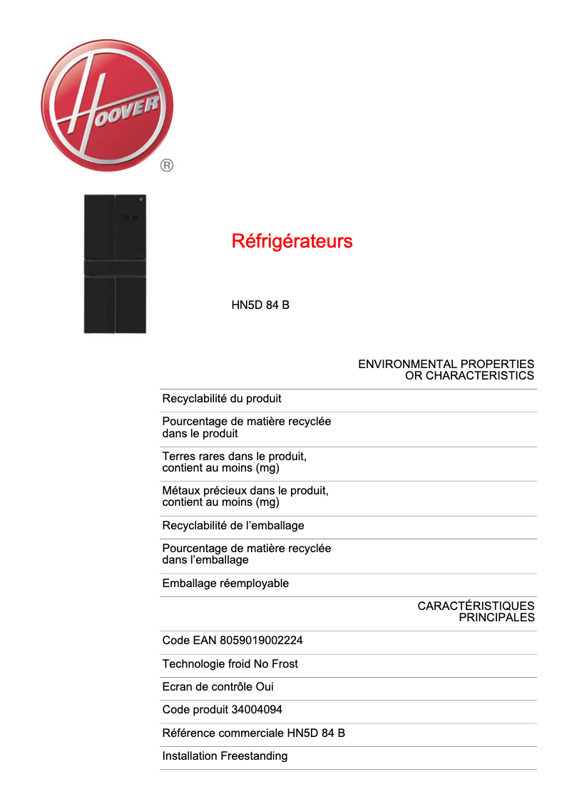 First page image of the manual for HN5D 84 B