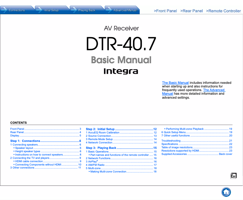 Page 1 of the manual User Manual Integra DTR-40.7