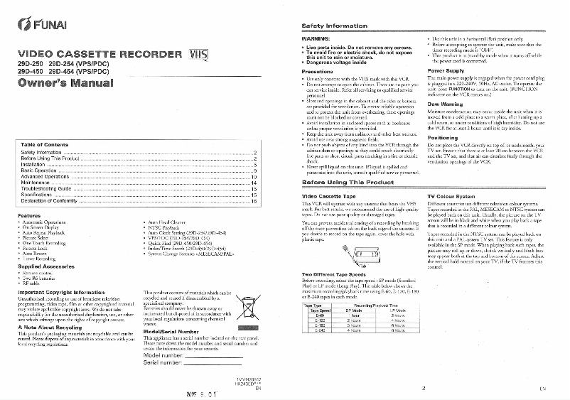 Page 1 of the manual User Manual Funai 29D450