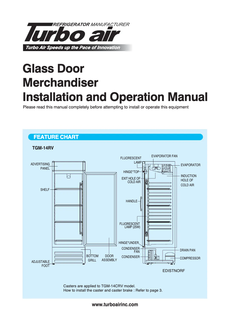 Page 1 of the manual User Manual Turbo air TGM-14RV