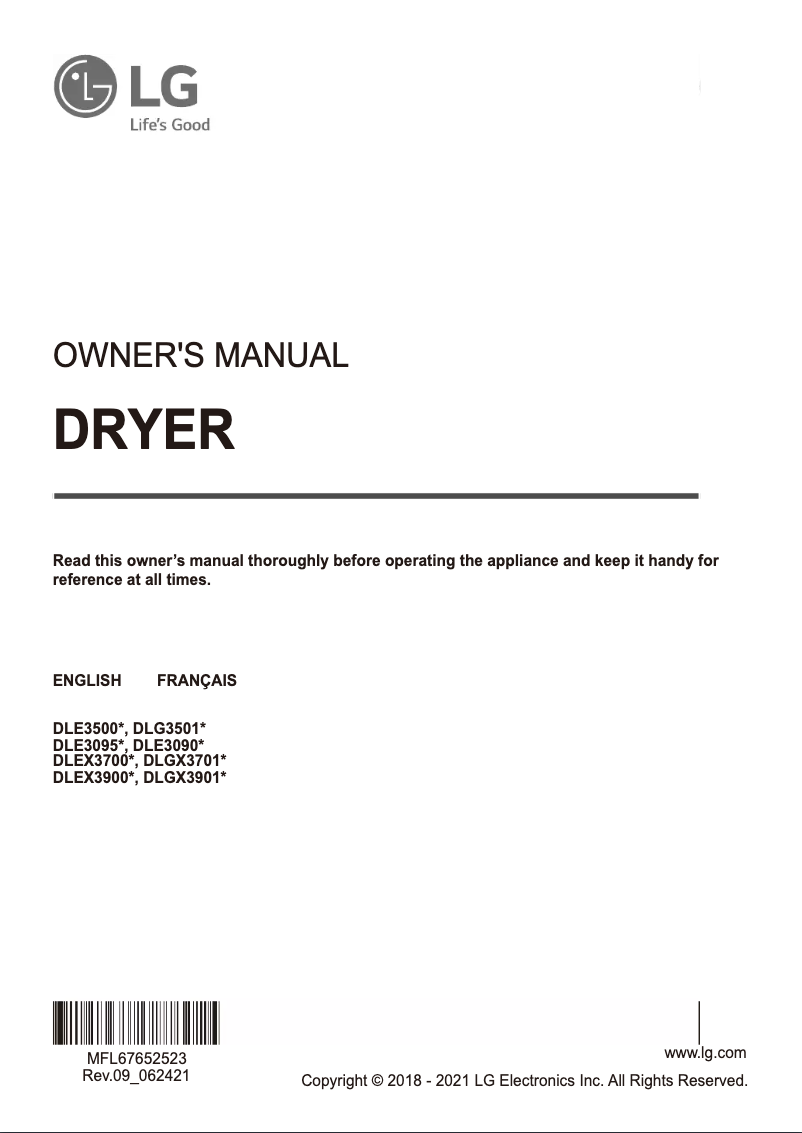 Page 1 of the manual User Manual LG DX3901B