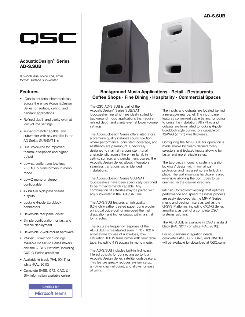 First page image of the manual for AD-S.SUB