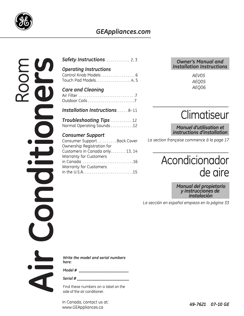 First page image of the manual for AEM08LN