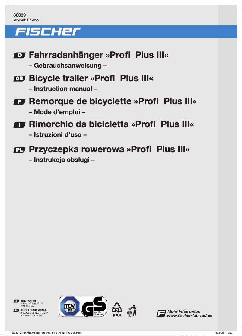 Image de la première page du manuel de l'appareil Profi Plus III FZ-022