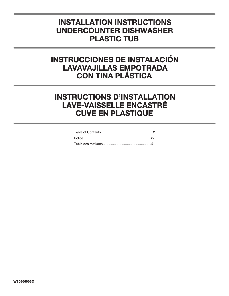 Page 1 of the manual Installation Guide Whirlpool WDT710PAH