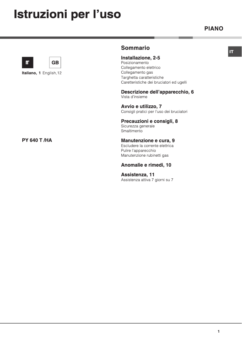 First page image of the manual for PY 640 T (IX)/HA