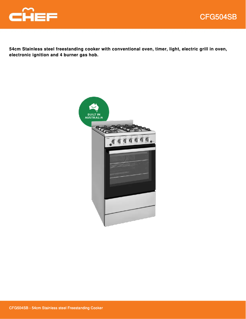 Page 1 of the manual Technical Sheet Chef CFG504SB