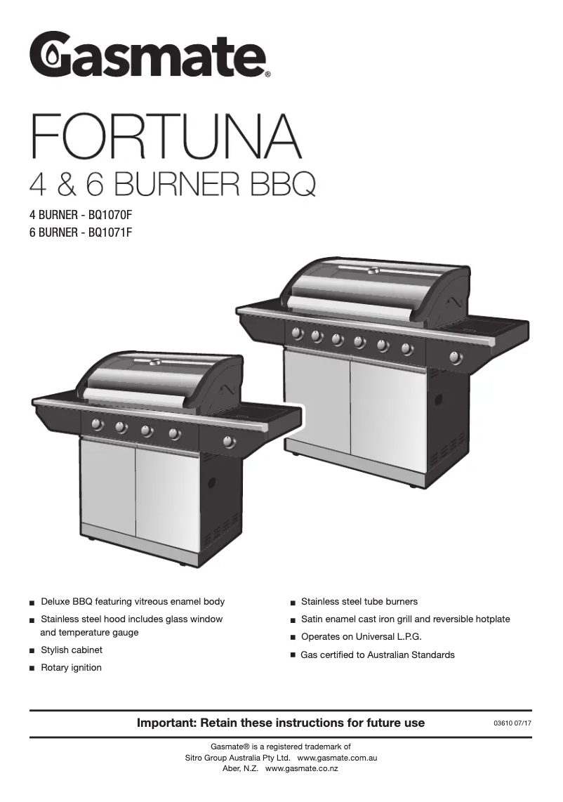 Page 1 of the manual User Manual Gasmate Fortuna BQ1071F