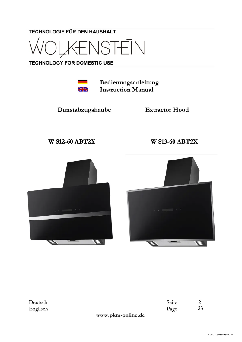 First page image of the manual for W-S13-60 ABT2X