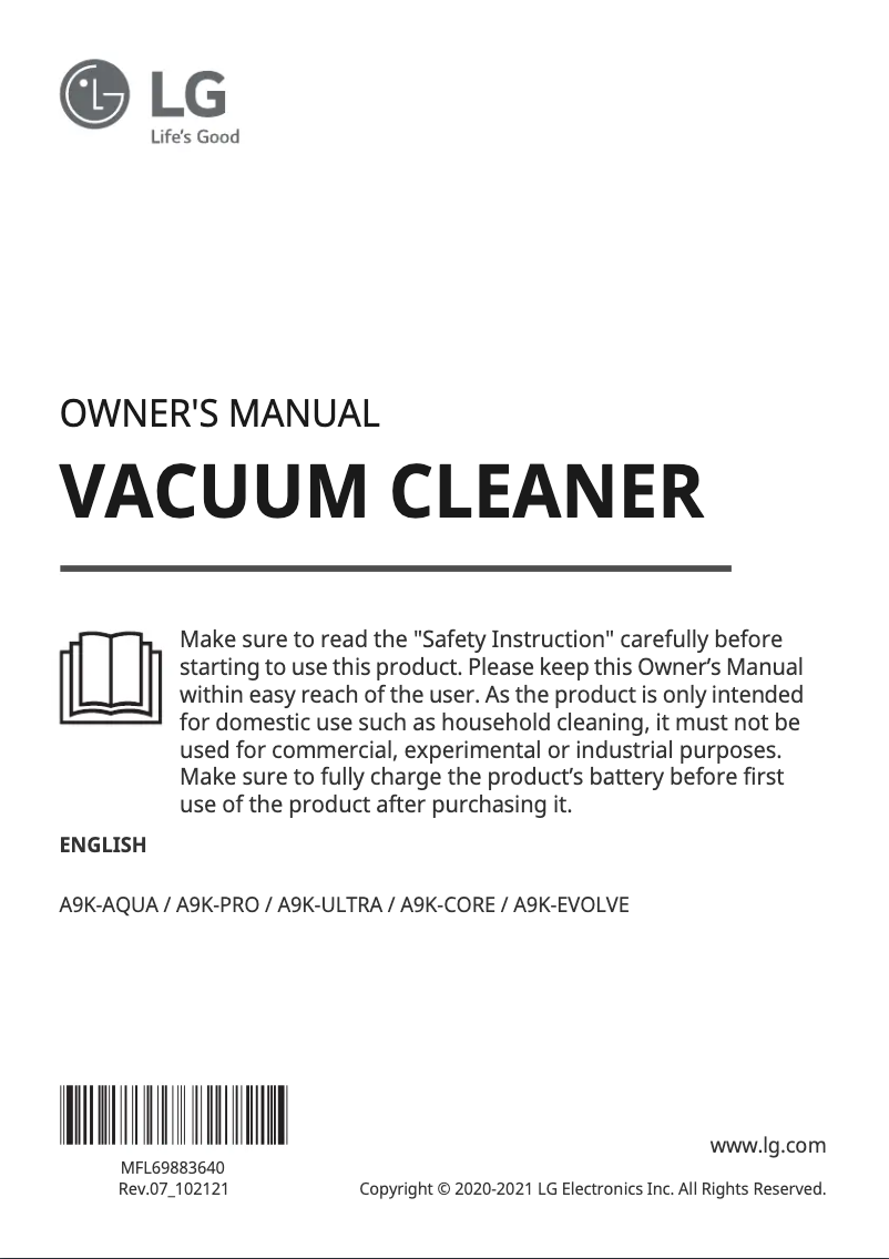 Page 1 of the manual User Manual LG CordZero A9K-ULTRA