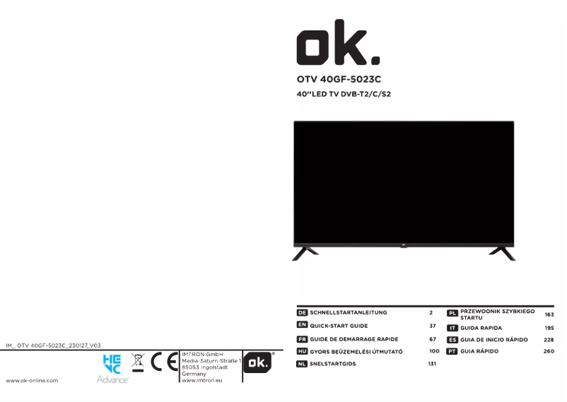 Page 1 of the manual User Manual OK OTV 40GF-5023C