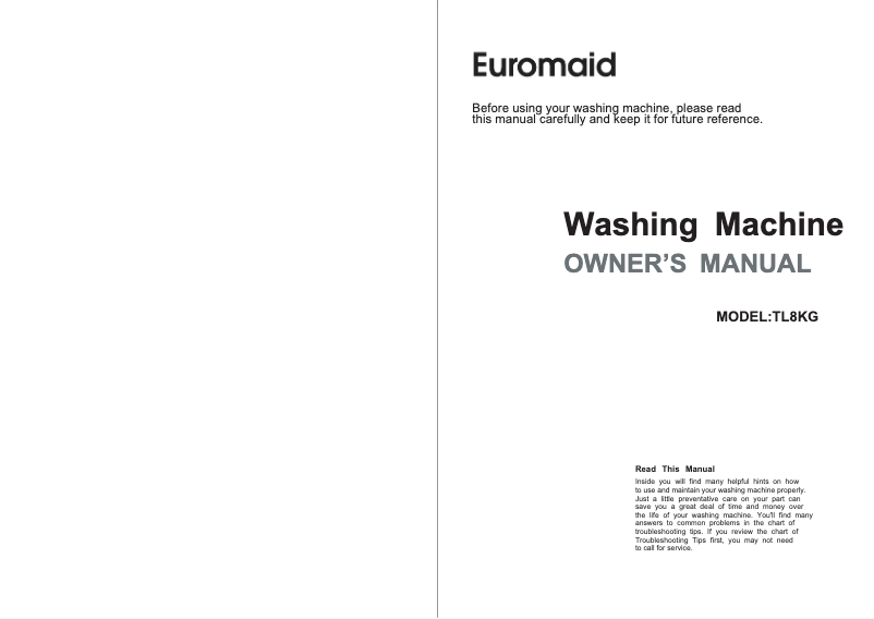 First page image of the manual for TL8KG