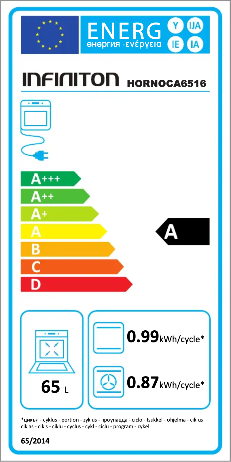 Page 1 of the manual Energy Label Infiniton HORNOCA6516