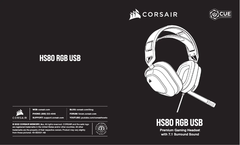 Page 1 of the manual User Manual Corsair HS80 RGB USB