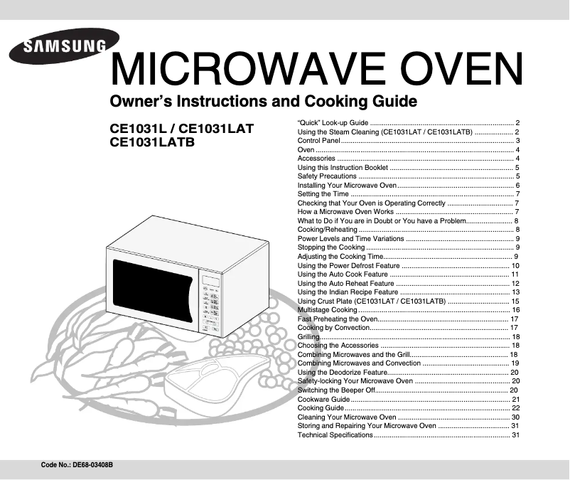 Page 1 of the manual User Manual Samsung CE1031LAT