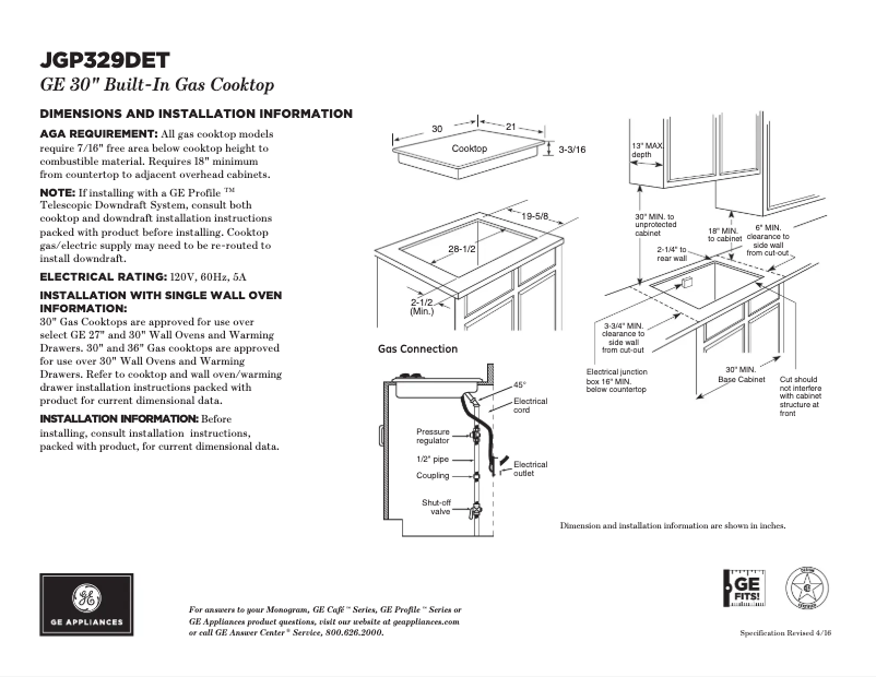 Page 1 of the manual Technical Sheet GE JGP329DETCC