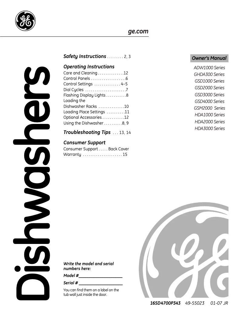 Page 1 of the manual Use and Maintenance Manual GE GSD2000JBB