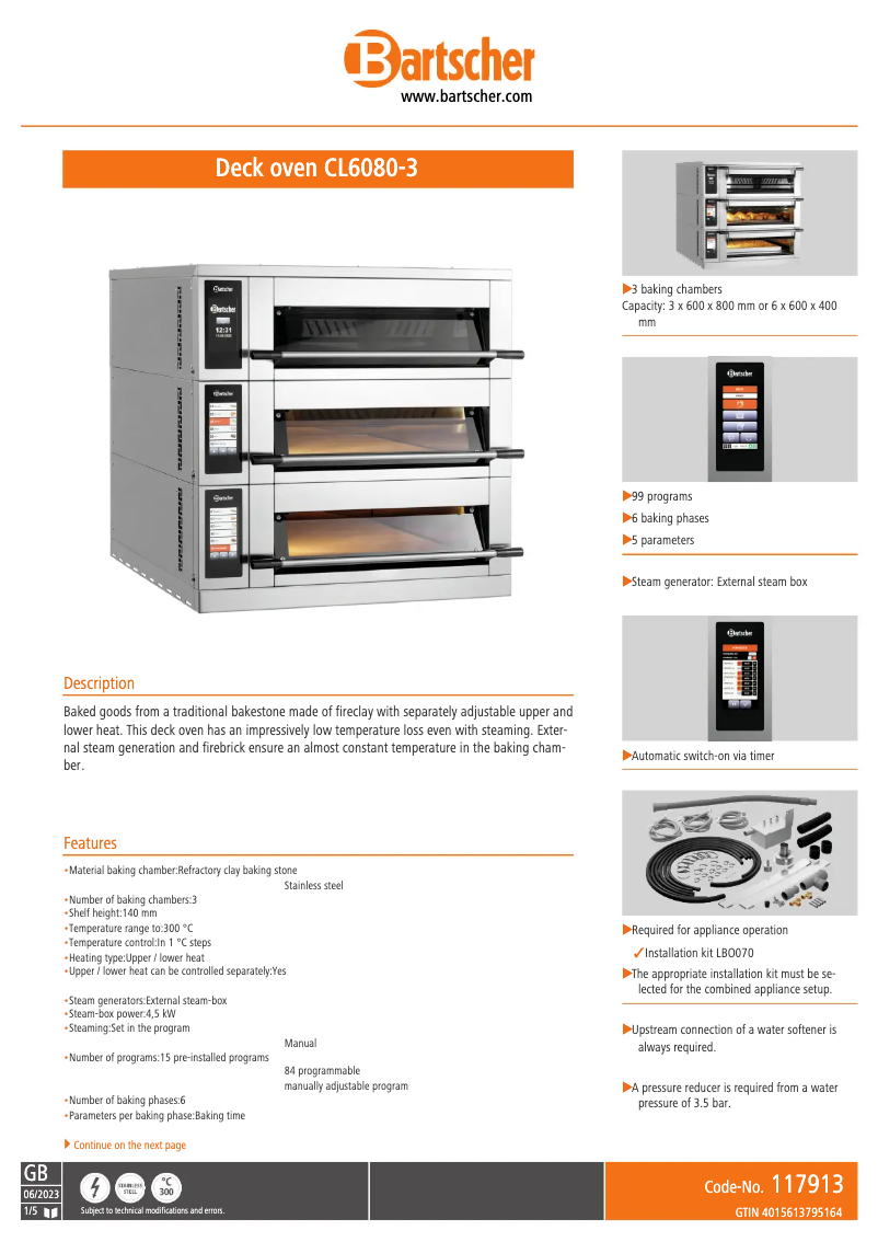 Page 1 of the manual Technical Sheet Bartscher CL6080-3