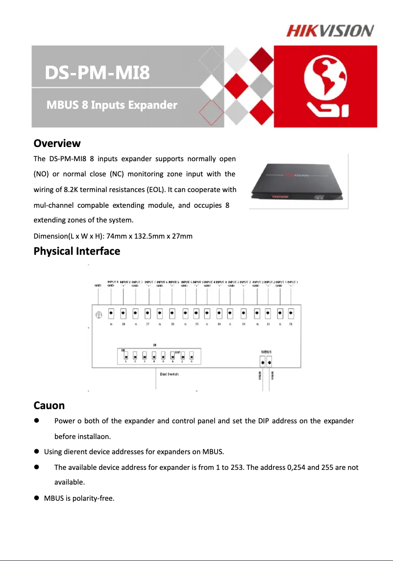 Page 1 of the manual User Manual Hikvision DS-PM-MI8