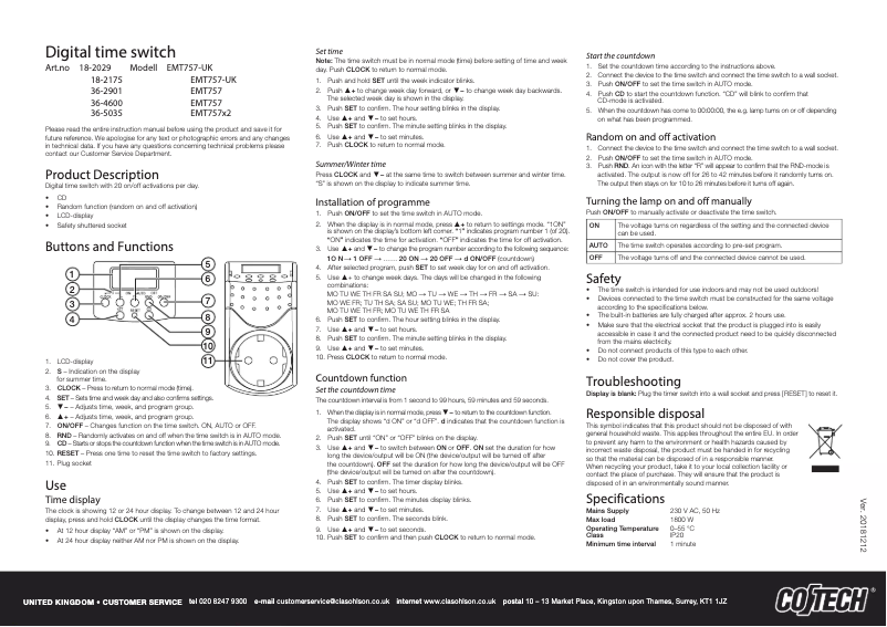 First page image of the manual for EMT757