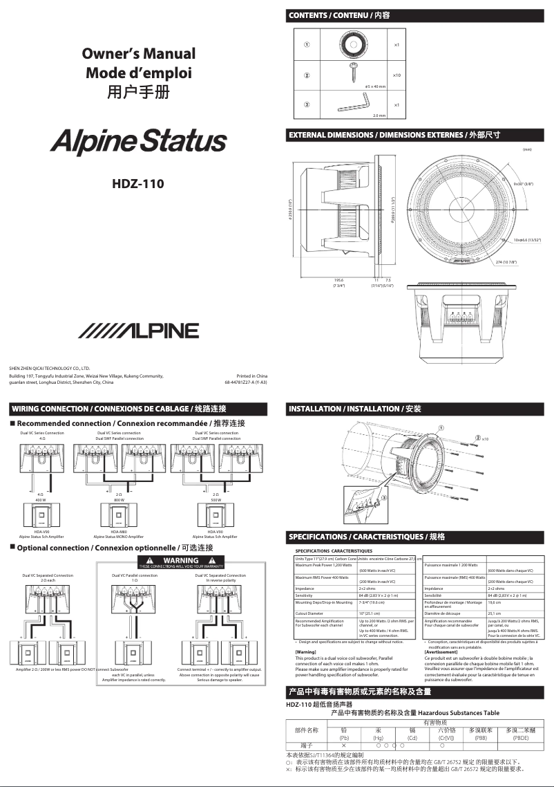 First page image of the manual for HDZ-110