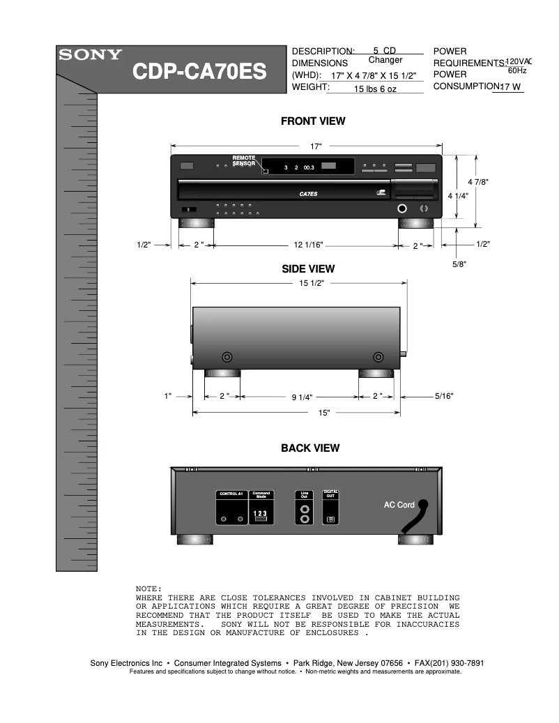 Page 1 of the manual Installation Guide Sony CDP-CA70ES