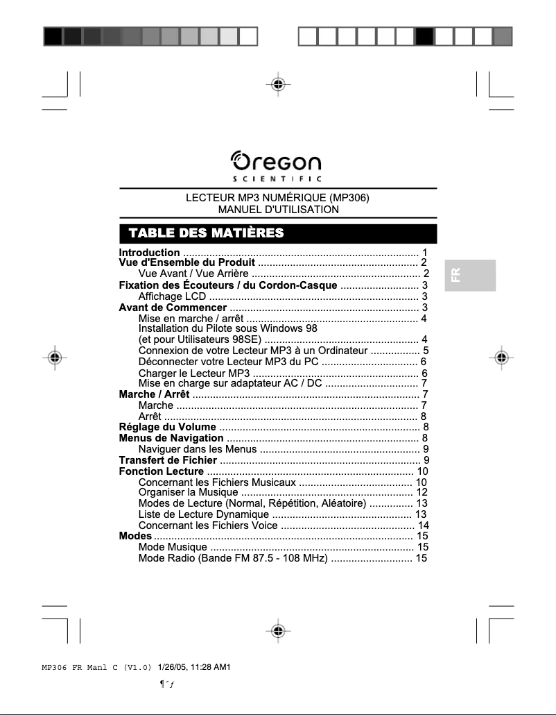 Page 1 of the manual User Manual Oregon Scientific MP306