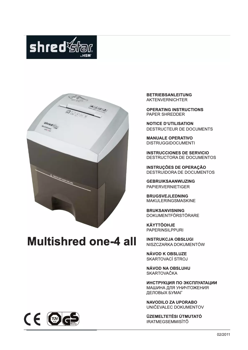 Page 1 of the manual User Manual HSM Shredstar MultiShred