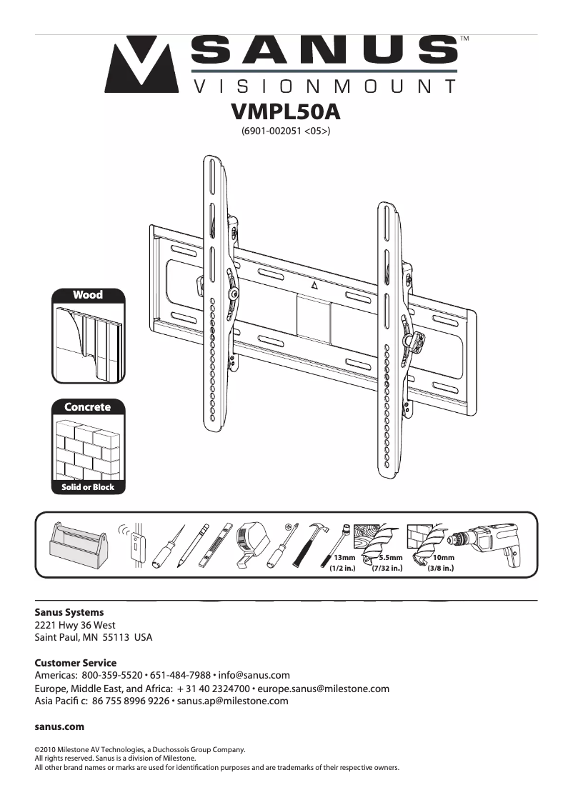 Page 1 of the manual User Manual Sanus VisionMount VMPL50A