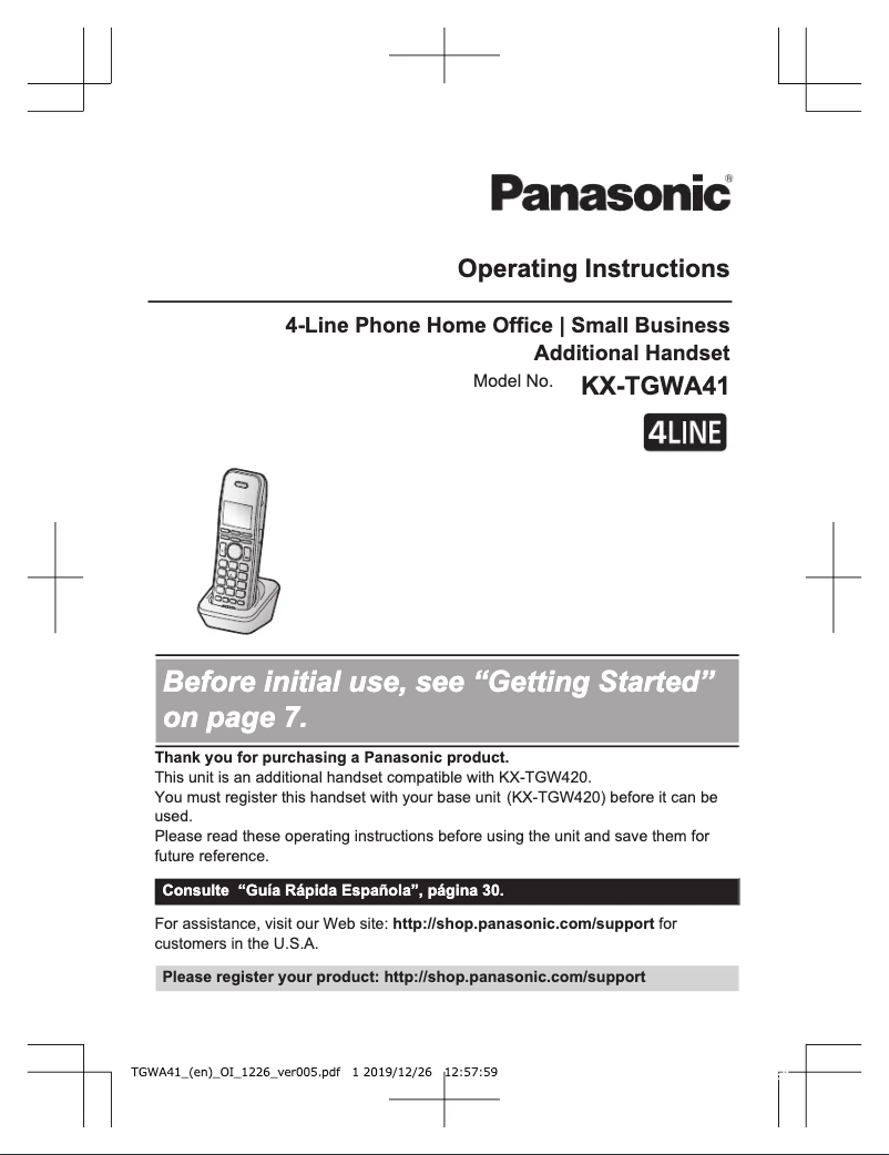Page 1 of the manual User Manual Panasonic KX-TGWA41
