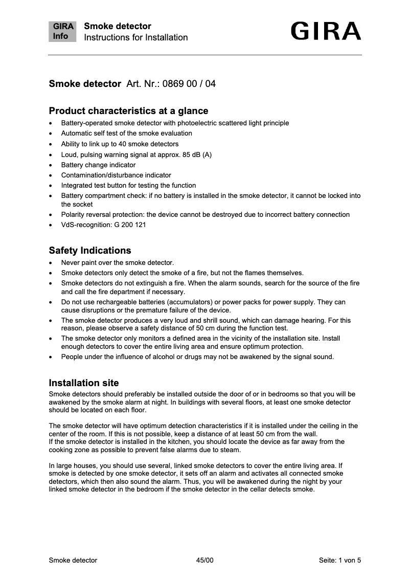 Page 1 of the manual User Manual Gira 0869 00