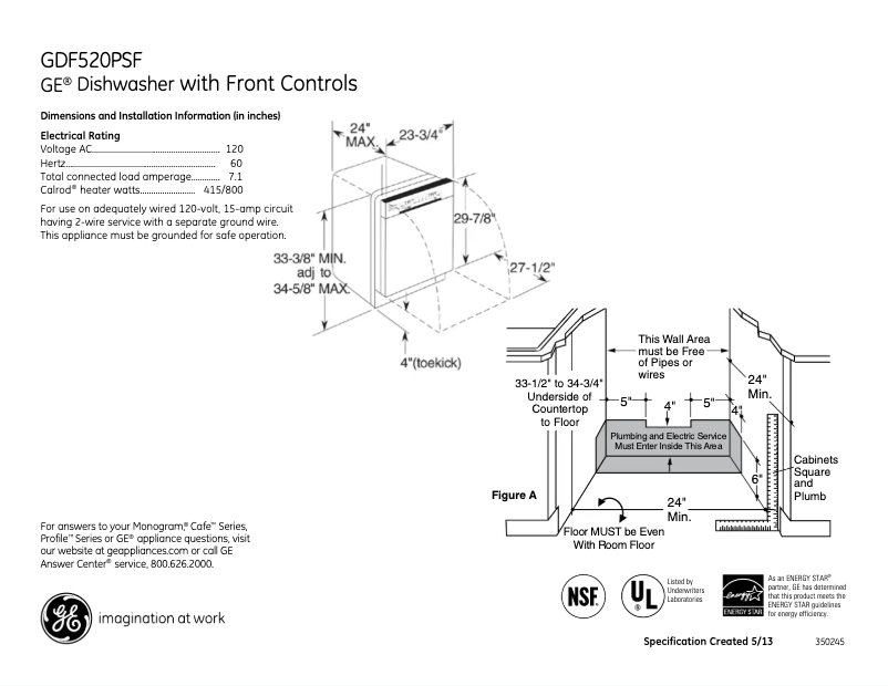 Page 1 of the manual Technical Sheet GE GDF520PSFSS