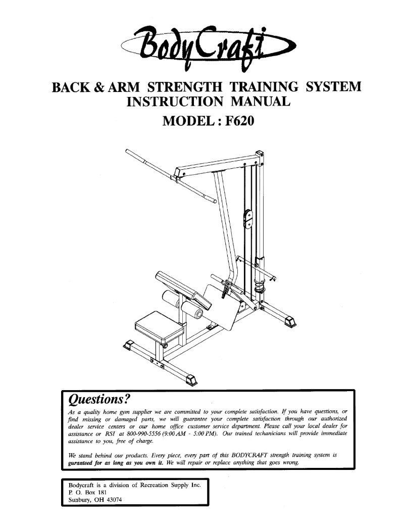 Page 1 of the manual User Manual BodyCraft F620