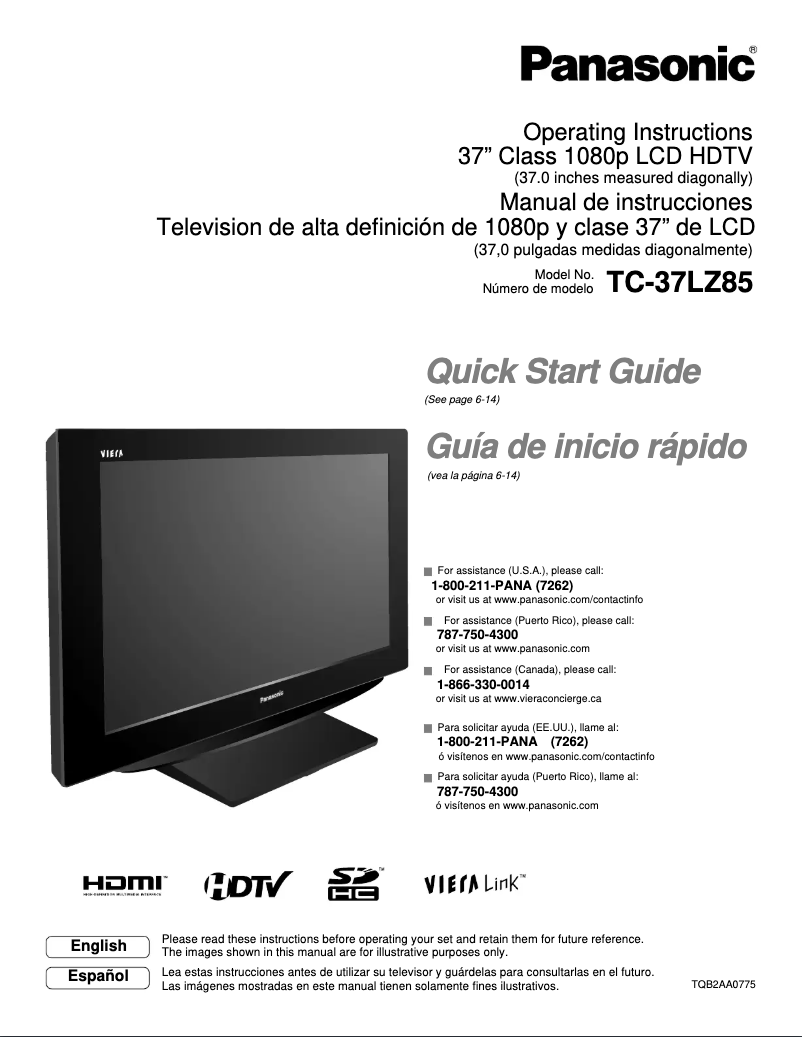 First page image of the manual for Viera TC-37LZ85