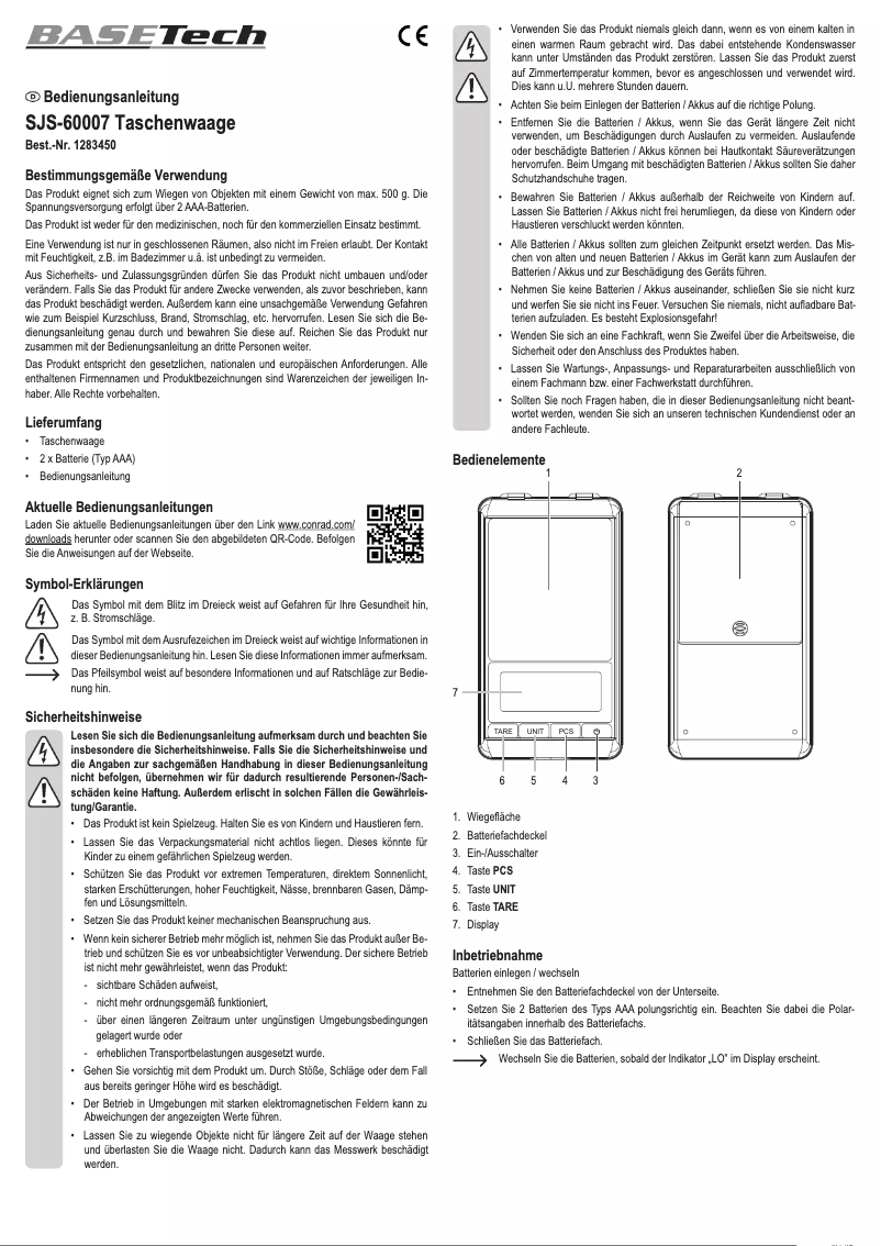 First page image of the manual for SJS-60007